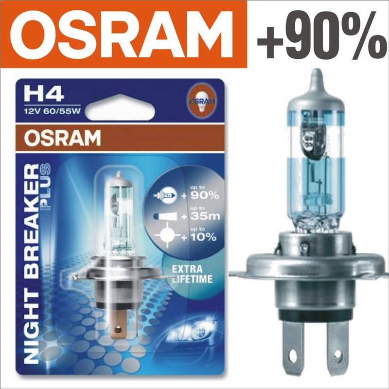 Лампа OSRAM NBR Plus H4 55W/12V+90% стандарт 